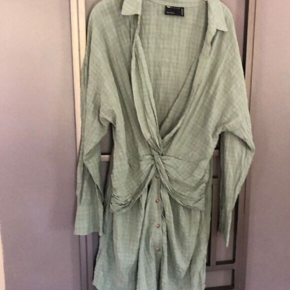 ASOS Sage, green long shirt, dress/tunic top size 14 gathered - Picture 4 of 5